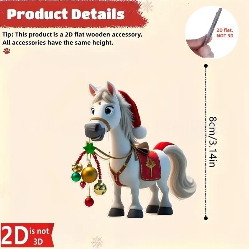 Cartoon Cute 2D Acrylic Horse Pendant Car Rearview Mirror Hanging Christmas Tree Ornament New Year Party Home Decoration