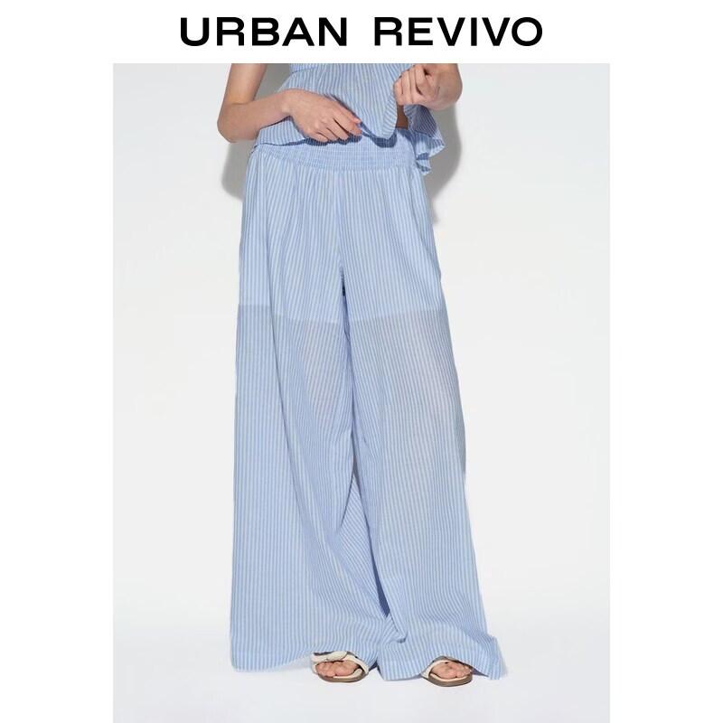 UR2026 Women s Striped Smocked Wide-Leg Pants M