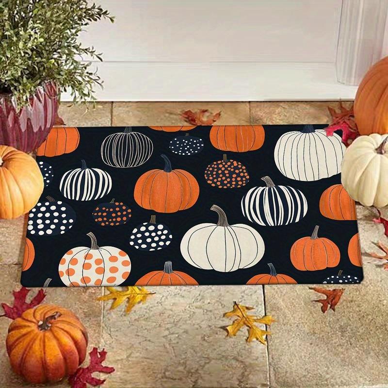 1pc Thanksgiving Pumpkin Print Non-Slip Doormat - 0.47inch Thick Flannel, Machine Washable, Comfortable Floor Mat for Entryway,