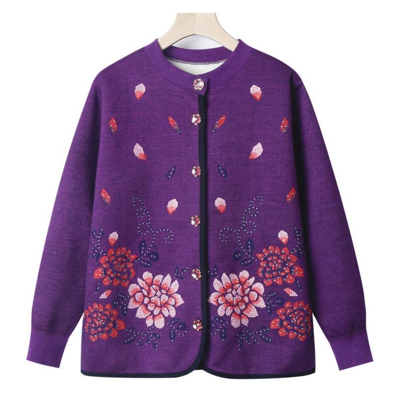Mom's long-sleeved knitted sweater winter new middle-aged people wear women's clothing grandma fleece thickened coat
