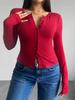 Women's Tops Y2K Solid Color Slim Cardigan Button Long Sleeve T-Shirt