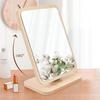 Wooden Foldable Tabletop Makeup Mirror with High-Definition Surface for Dorm or Home Use.