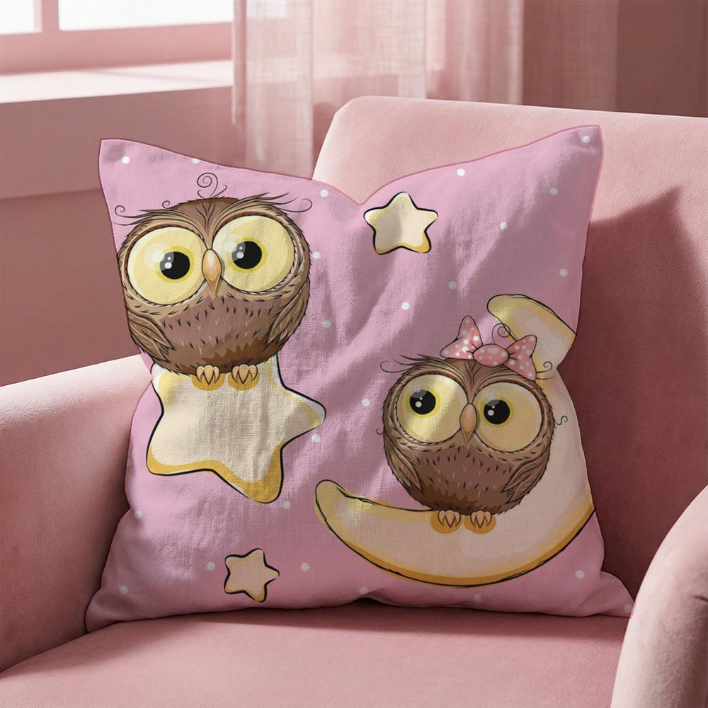 Cute Cartoon Owl Cushion Cover Multi-Scene Pillow Cover for Home & Car - Reversible, Soft & Durable for Daily Use