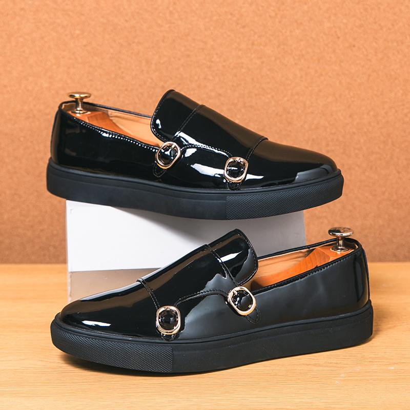 Stylish Men Casual Leather Shoes Shiny Formal Men Dress Loafers Moccasins Soft Breathable Slip on Driving Shoes Monk Strap Flats