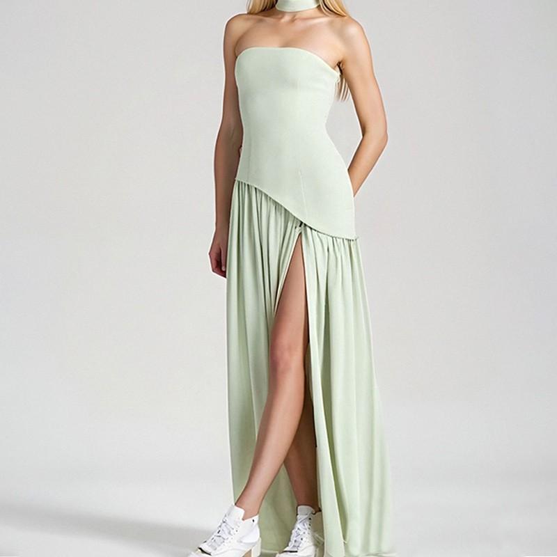 2026 Women's Clothing Fashionable Temperament Pure Color Pleated Split Dress
