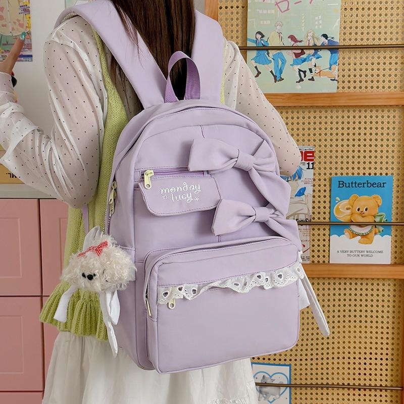 Schoolbag Japanese ins cute bow backpack high value college style junior high school girls schoolbag sweet backpack female