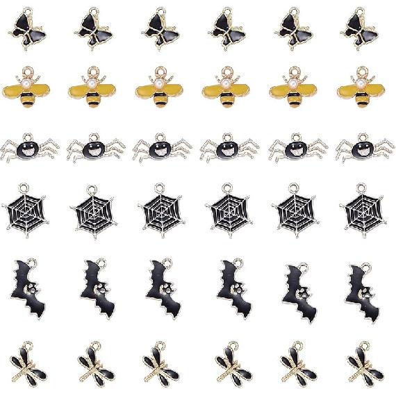 FASHEWELRY 40Pcs Alloy Fruit Theme Enamel Charms 10 Styles Cute Orange Peach Blueberry Strawberry Dangle Pendants Light Gold Plated for Jewelry