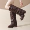 Vintage Thick Heel Women Knee High Boots Fashion Ladies Belt Buckle Knight Long Booties Botas De Inverno Feminina