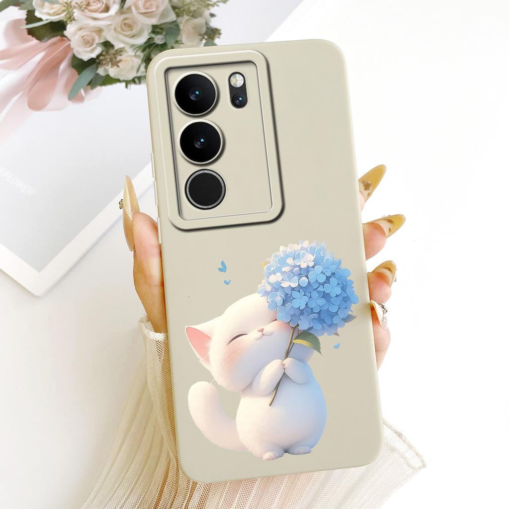 For Vivo V29 V29Pro Cute Cat Flower Cartoon Phone Case For Vivo V 29 V29 Pro V2250 V2251 Shockproof Soft Silicone Covers Bumpers