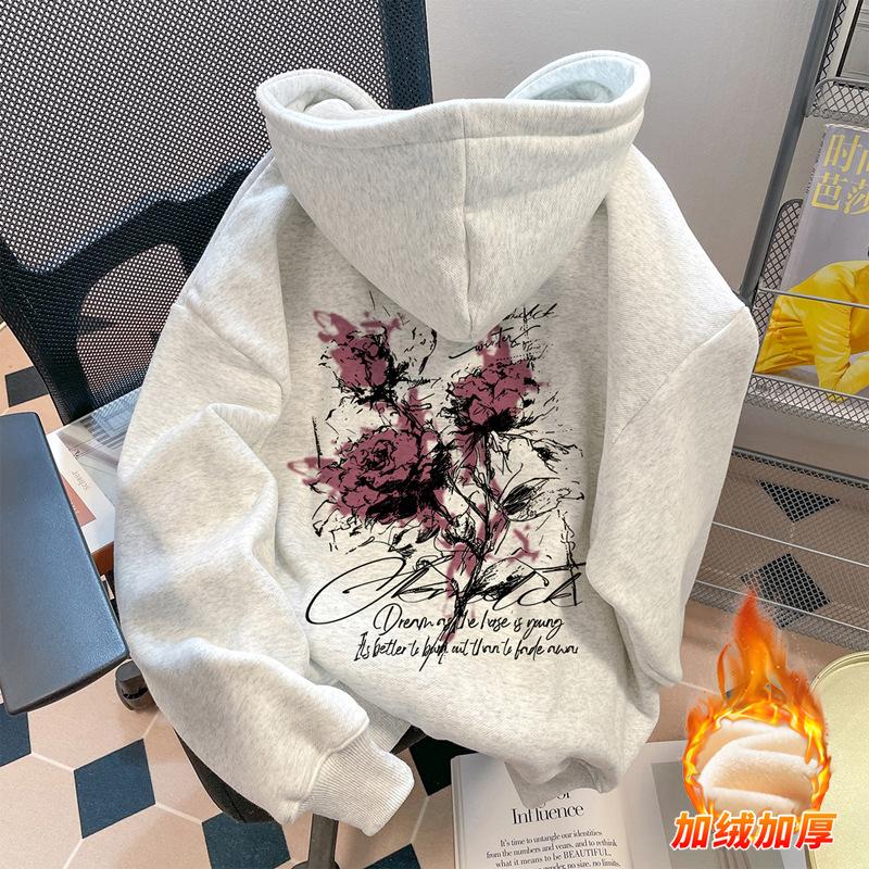 Hooded sweater 2025 new men's trend high-end couple American fleece thickened autumn and winter high street women