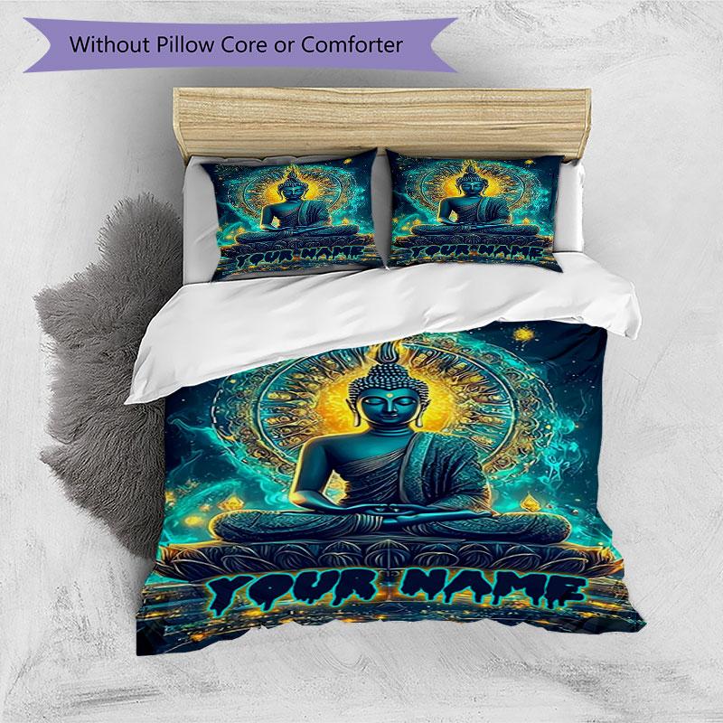 3PC Custom Name Buddha Enlightenment Journey Bedding Set Duvet Cover Closure Includes 1 Duvet Cover & 2 Pillowcases for Bedroom