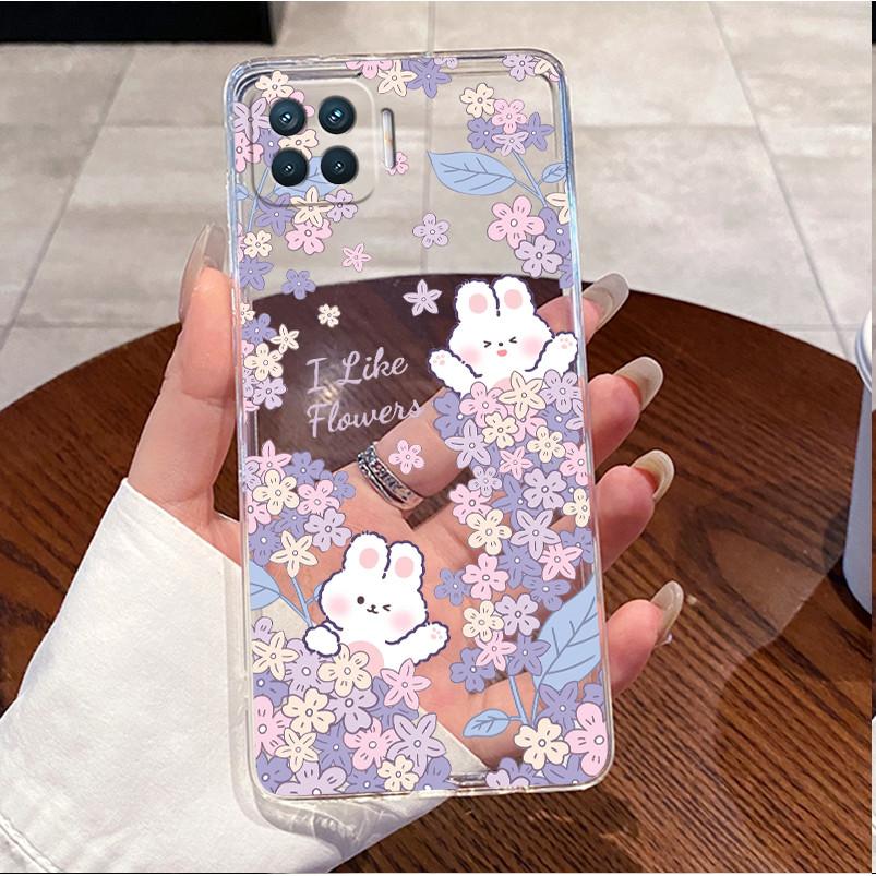 Case For OPPO Reno 4F A73 A93 4G F17 Pro Casing Clear Luxury Cute Love Rabbit Funny Pattern Soft Silicone Phone Case Back Cover