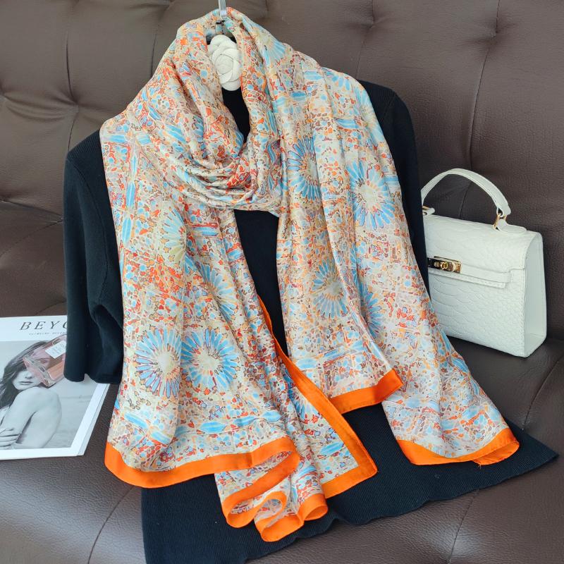 180*90cm muffler fashion Luxury Brand Scarf Women New Style Fashion Color Matching Print Silk Lady Popular Headcloth Beach Shawl