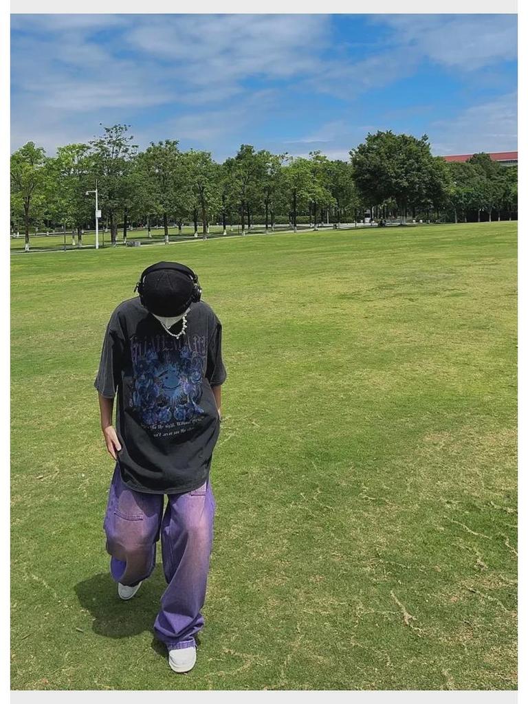 2023 Men's Retro Purple Wide-Leg Jeans - American Hip Hop Street Fashion