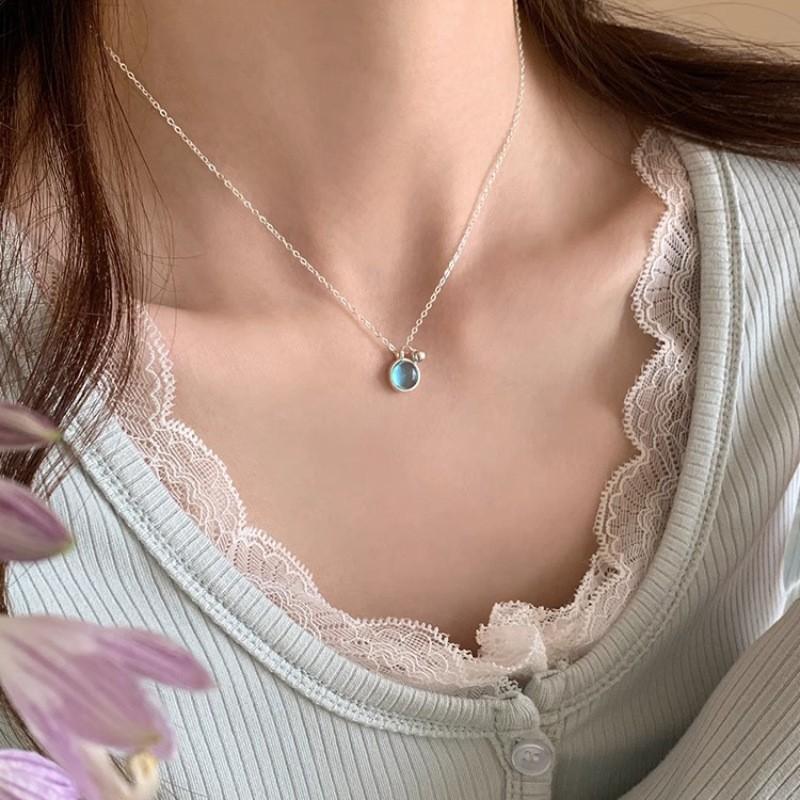 VENTFILLE 925 Sterling Silver Green Crystal Necklace for Women Girl Temperament Banquet Water Drop Jewelry Gift Dropshipping