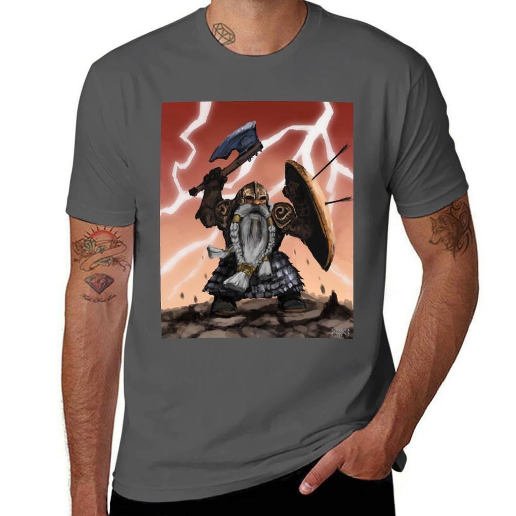 Dwarf Warrior Fantasy Illustration Tshirt Work Wear Short Sleeve Tshirt