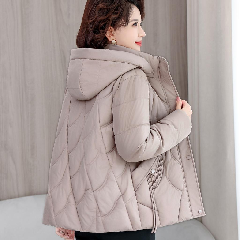 New Winter Mother Dress Fashionable Hooded Loose Cotton Coat Cotton Clothes Versatile Removable Hat Women's Jacket