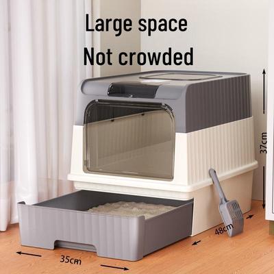 Caja de Arena para Gatos Extra Grande Cerrada con Valla Alta y Pala