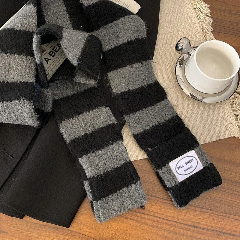 Japanese Style Fashion Striped Scarf Y2K Harajuku Gothic Long Striped Scarves Thicken Warm Knitted Streetwear Winter Shawl New
