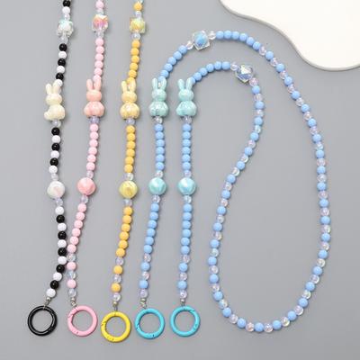 Flower Beads Crossbody Phone Strap Rabbit Phone Neck Straps Mobile Phone Lanyard  Lanyard Patch