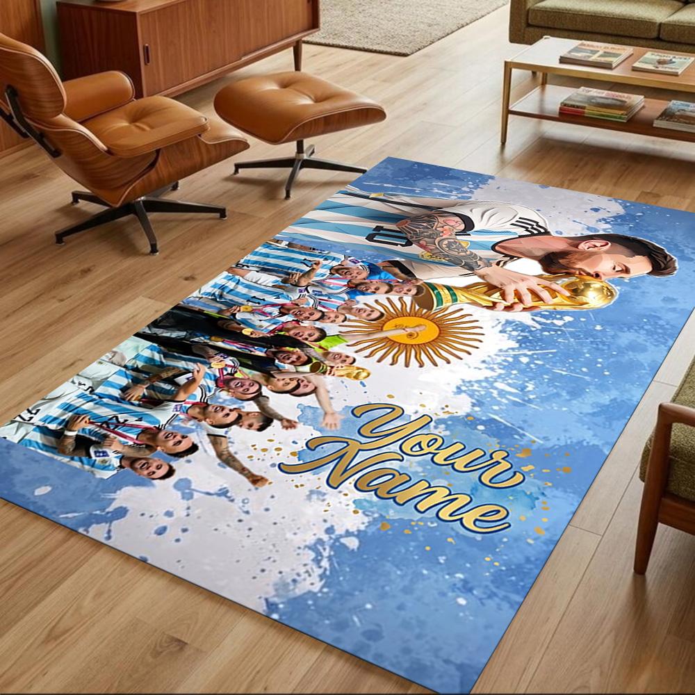 Football Messi Customize Your Name Floor Mat Design for Outdoor Study room Kitchen Decorate room Anti-slip Rug Office home decor Wedding Party Gift