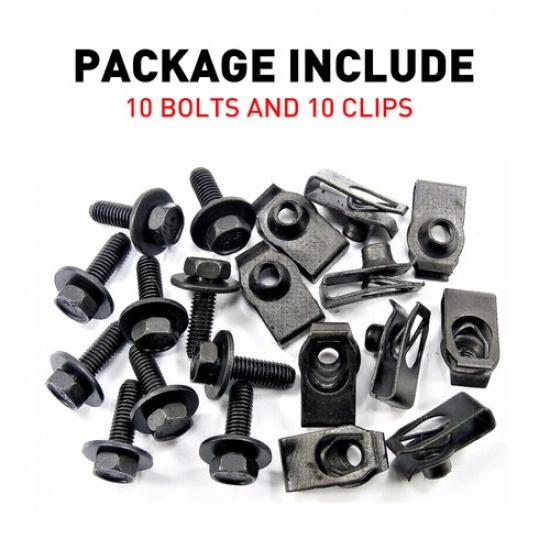 For Ford Body Bolts&U-nut Clips- Long- M6-1.0x20mm 10mm Hex- 20pcs (10ea) #150