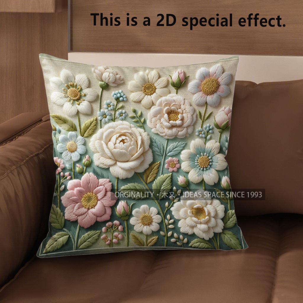 2D Vintage Floral Embossed Style Throw Pillow Covers Pattern Cushion Cover Suitable For Sofa Bedroom Car Pillow Cover