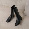 Krazing Pot Microfiber Autumn Winter Shoes Thick Med Heels Size 43 Chelsea Boots Apricot Zipper Mid-calf Boots