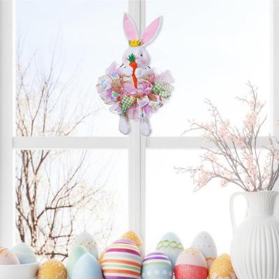 Easter Door Wreath Artificial Funny Cute Bunny Holiday Decor Cute Bunny Front Door Wreath For Indoor Outdoor Farmhouse Bedroom