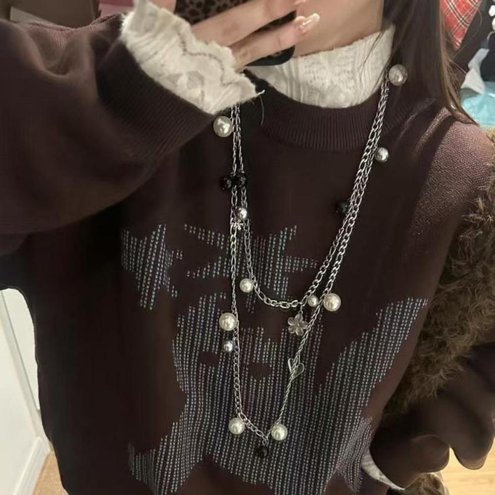Choker Clavicle Chain Women Charm Sweater Chain Sweet Pearl Multilayer Necklace  Girls