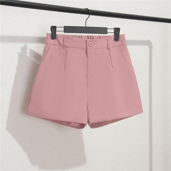 Women Shorts Elastic High Waist Button Zipper Fly Summer Suit Shorts with Pockets Solid Color