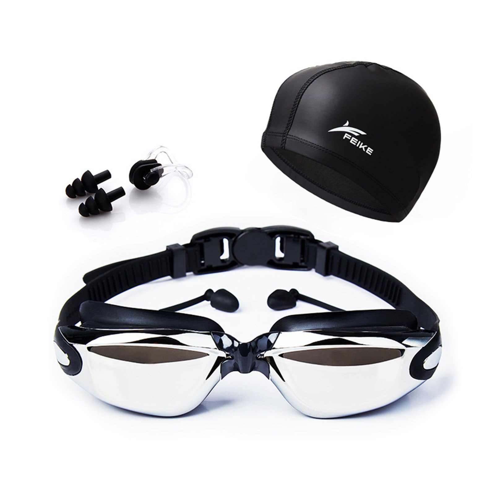 

Swimming Swimming Swimming Nose and Ear Plugs 3D Ergonomic Adjustable Adult Swimming Swimming Goggles [Kipzeui] Goggles, Goggles, Cap, Clip, Included, чёрный