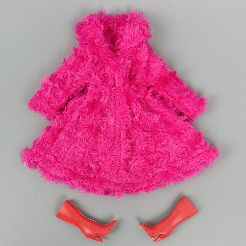 Pink Winter Long Sleeve Warm Cardigan Midi Coat for Barbie Doll Outfits Clothes for Barbie's Coat Kids Toy Playhouse Accessories