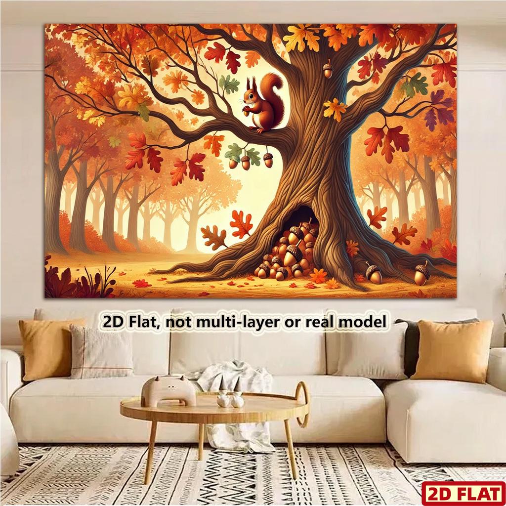 2D Plane 1 Piece Autumn Theme Featuring Squirrels Oak Trees Pumpkins Hay Maple Leaves and Sunflowers