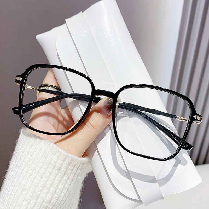 Light-Sensitive Color-Changing Myopia Glasses Women'S Large Frame Ultra-Light Plain Face Anti-Blue Light Blue Face Thin Girl Frame