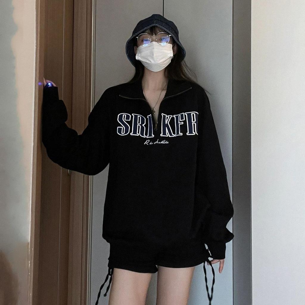 Women Long Sleeve V Neck Loose Pullovers Female Tops Solid Color Sweatshirts