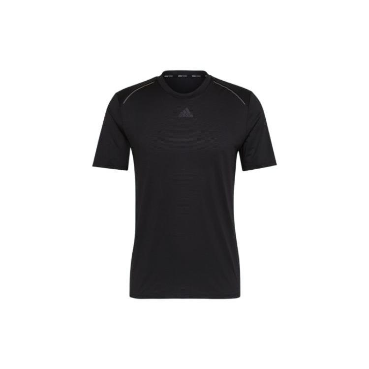 Men s adidas Solid Color Logo Printing Round Neck Hygroscopic Quick Dry Sports Short Sleeve Black T-Shirt HL8794 XL