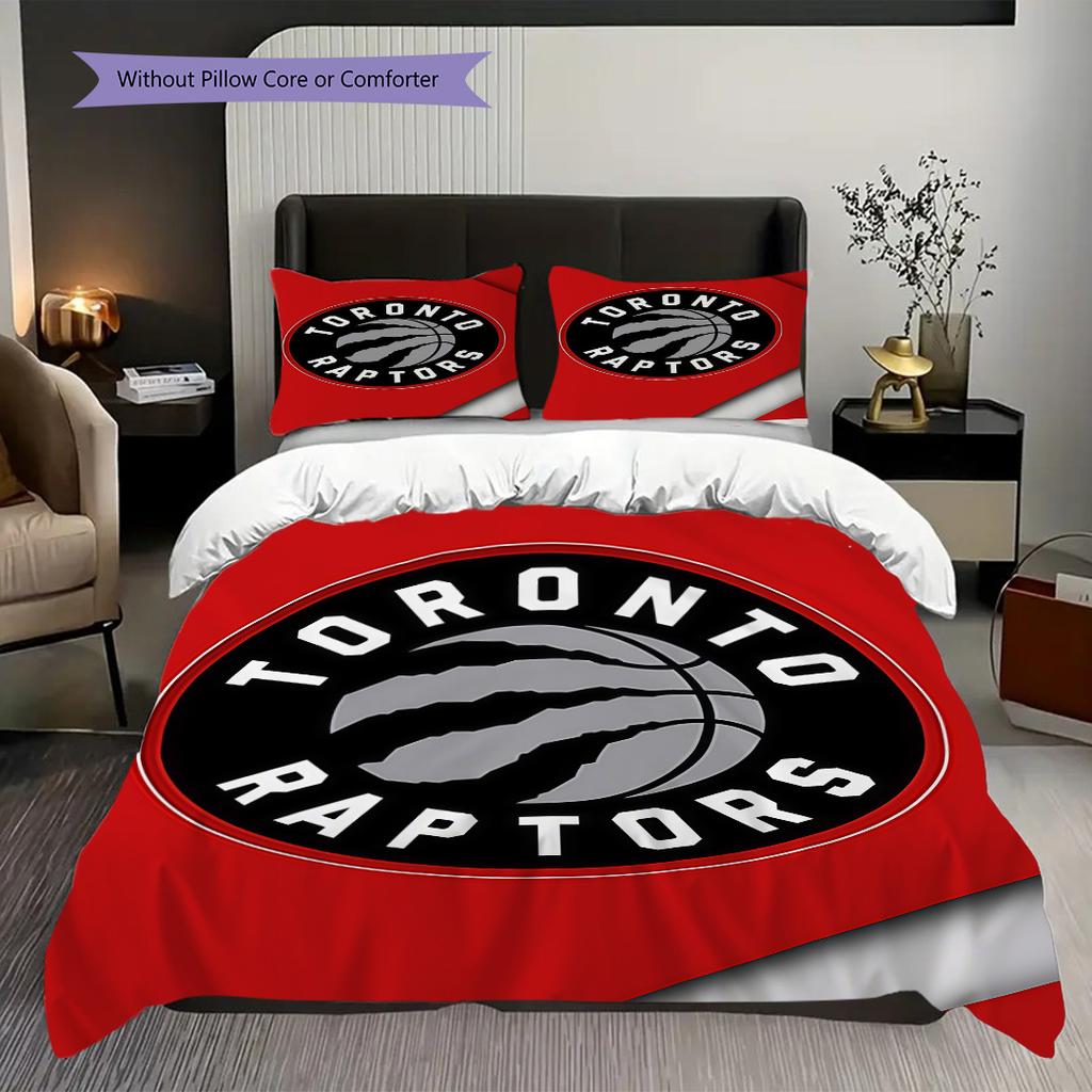Toronto Raptors Bold Black Emblem Bedding(1 * Duvet Cover + 2 * Pillowcase, Without core)Soft and Comfortable Duvet Cover and Pillowcase Bedding Set