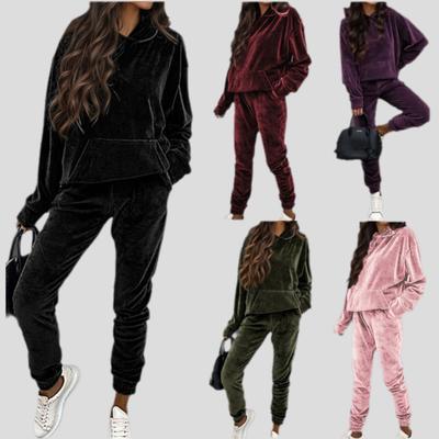 2pcs Sweatshirt Set Women's Velvet Sweatshirt Sweatpants Two-Piece Set Velvet Casual Sports Sweatshirt Set
