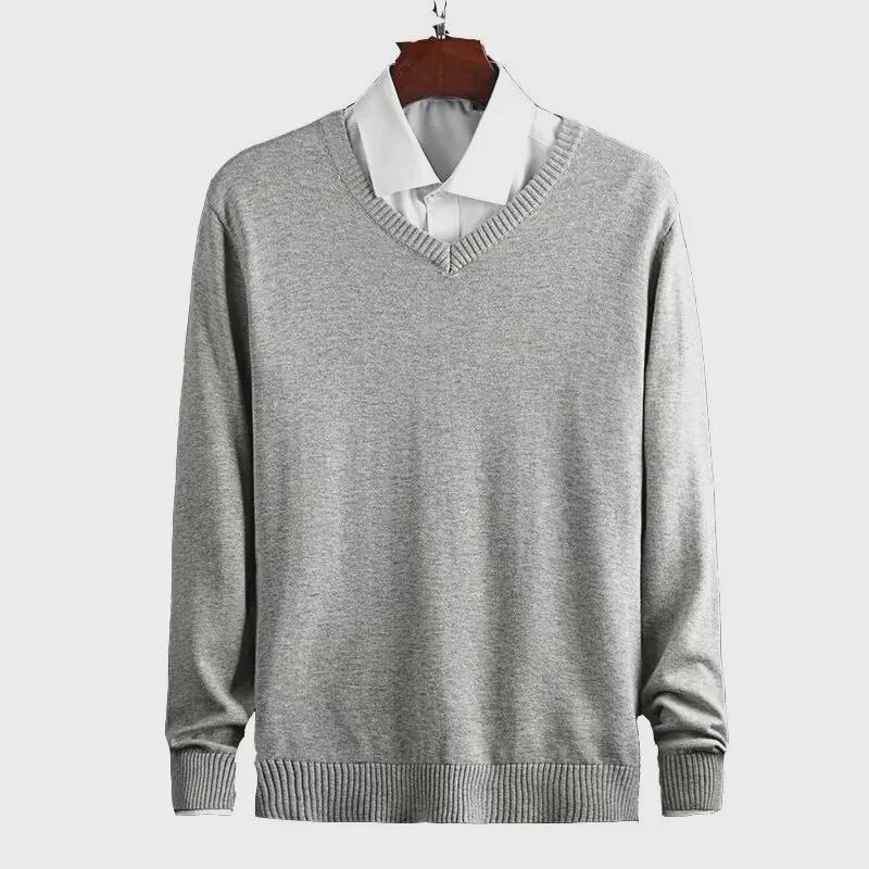 Herrtröja med V-hals i enfärgat: Trendig koreansk och Hongkong-stil, Vår/Höst Casual, Stilfull, Mångsidig, Lösstickad