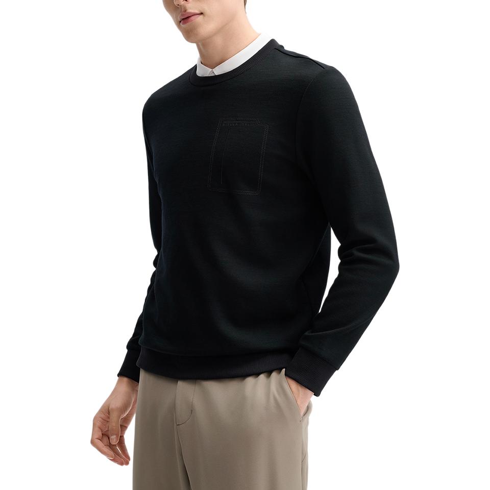 Fila Blue Series Business Round Neck Comfortable Long Sleeve Sweatshirt Men Sweatshirt Black F11M512207F-BK