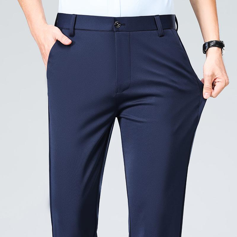 Pantaloni Estivi da Uomo Sottili Dritti Elasticizzati Casual con Tessuto Senza Tracce Senza Stiratura Sensazione Setosa e Fresca