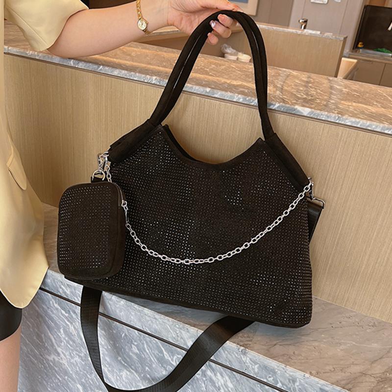 Yogodlns New Shiny Rhinestone Women's Large Capacity Shopping Totes Fashion Dinner Underarm Shoulder Bag Commuter Handbag