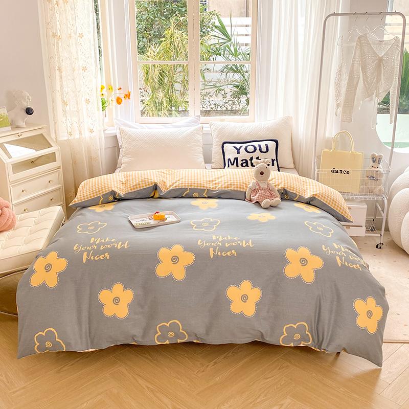 Yellow Tulip Duvet Cover 1Pcs Purple Flowers Pattern 100% Cotton Zipper Quilt Cover Skin-friendly Comfortable Queen Size Bedding