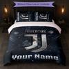 Juventus FC Custom Name Text Bedding Set 1 Duvet Cover+2 Pillowcases Soccer Logo Personalized Gift For Special Occasion Bedroom Decor