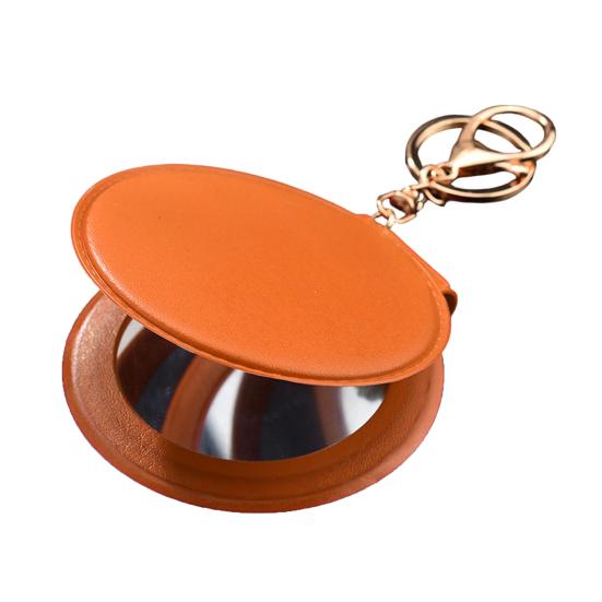 Mini zrcátko na klíče z umělé kůže Přenosné cestovní zrcátko pro ženy s kroužkem na klíče Oboustranné ruční skládací kosmetické zrcátko