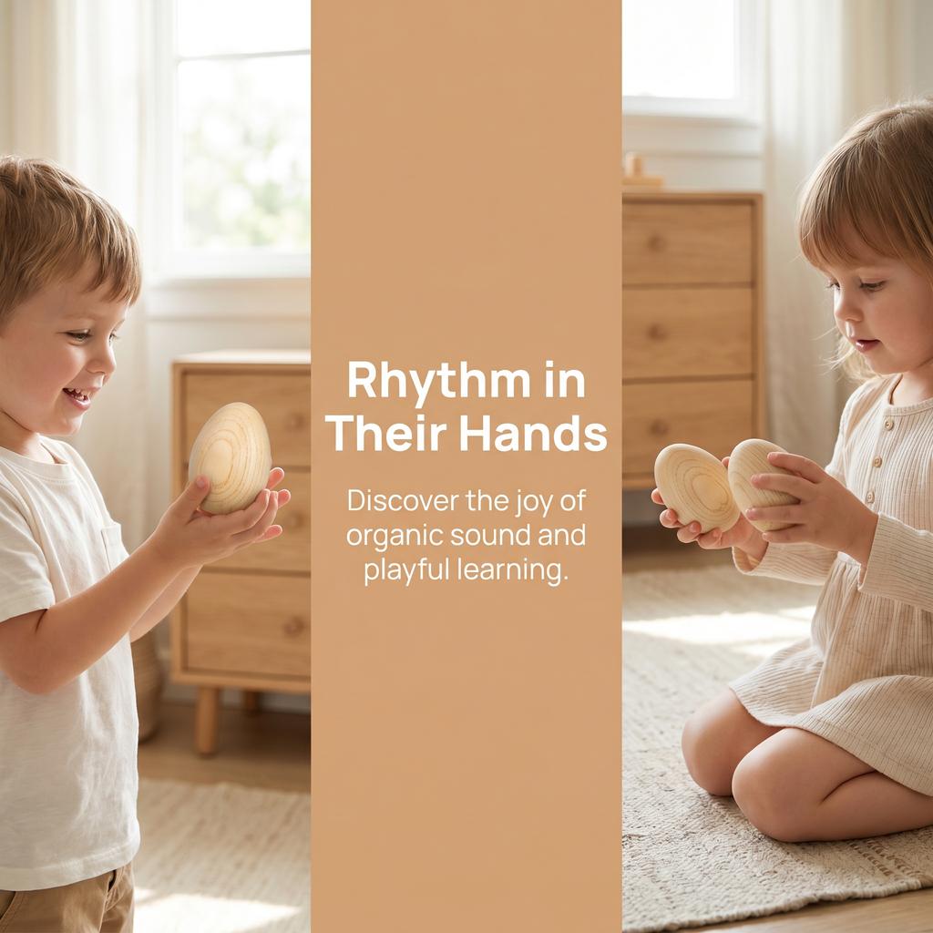 2PCS Beige Wooden Rhythm Egg Shakers Percussion Musical Instruments for Kids Educational Toy