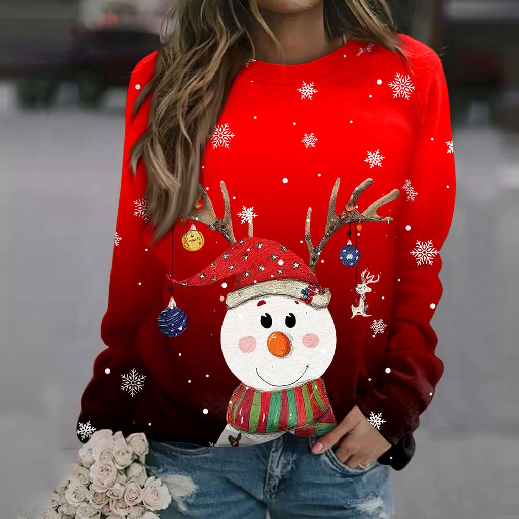 Women's Fashion Casual Long Sleeve Christmas Printed Neck Sweatshirt Top