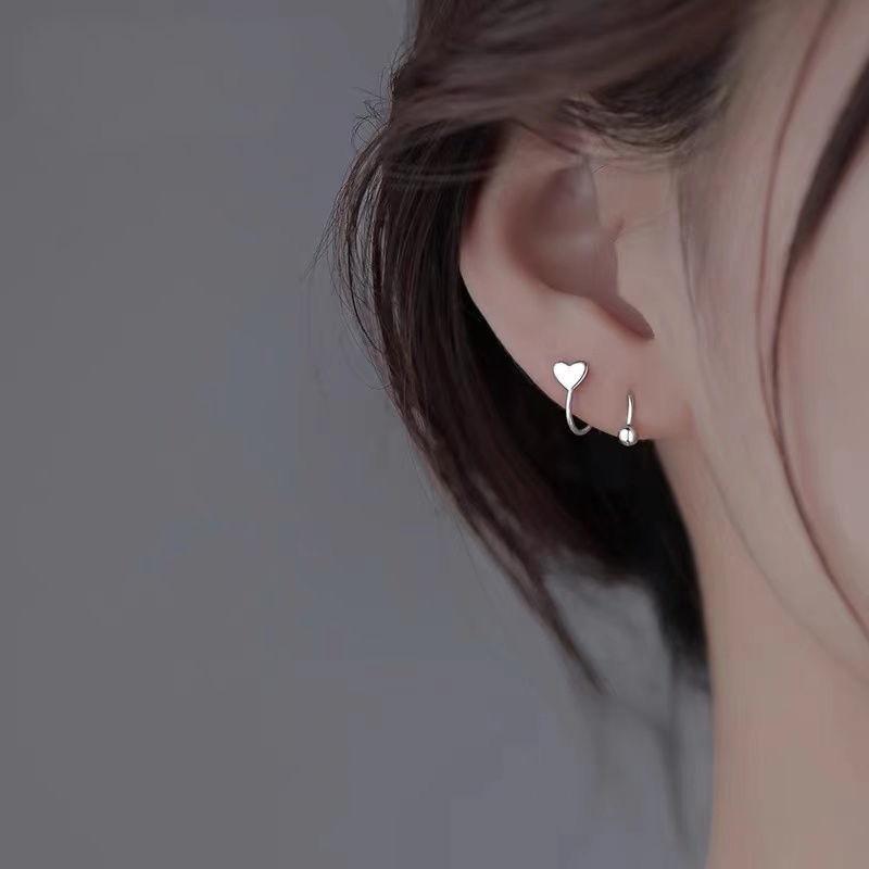 Silver S-shaped Heart-shaped Star-shaped Round Ball Stud Earrings with Rotating Screw Fastening Clasps