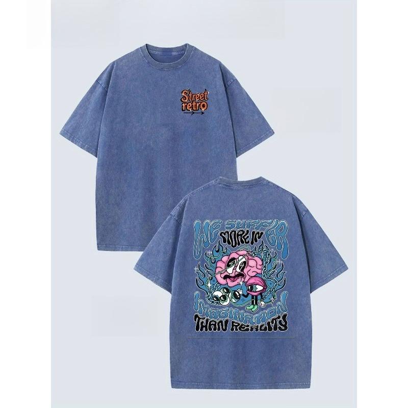 

Men s Washed T-Shirt - Streetwear Tee with Distressed Front, Soft Breathable Fabric, Loose Fit Round Neck Short Sleeve Shirt for Casual Casual Attire 5XL синій